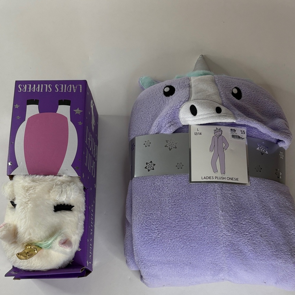 Purple Unicorn Onesie and Slippers Set